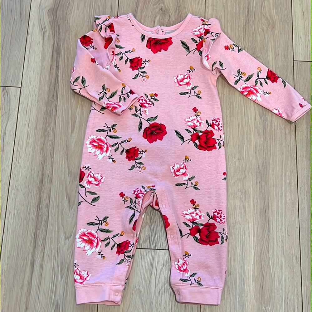 Old Navy Baby Girl Pink Floral Print Long Sleeve Jumpsuit
